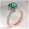 Lindo anel de casamento com zircônia verde redonda, para mulheres, micro pave, cristal, zircônia, presentes nobres, anéis de noivado, joias clássicas