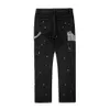 Черно-белые клетчатые лоскутные прямые джинсовые брюки, мужские брюки в стиле хип-хоп с разбрызганными чернилами, джинсы, облегающие потертые рваные брюки