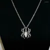 Pendant Necklaces Halloween Personality Fashion Spider Necklace Round Cross Chain Mens Womens Silver Color Jewelry Gift