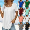 T-shirt da donna S-5XL Taglia elegante pieghettato collo quadrato stampa T-shirt donna manica corta T 2023 estate pendolare casual magliette allentate