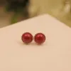 Boucles d'oreilles étalon style rétro simple agate rouge rond