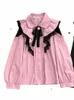 Camicette da donna giapponese rosa kawaii lolita donna manica a bolle dolce simpatica maglietta y2k camicia femmina pizzo bow college stile vintage 2024