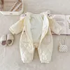 Winter baby romper Fur Lining thicken Toddler jumpsuit Floral embroidery Girls Quilted warm outfit 231227