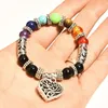 JLN Heart Charm Seven Chakra Armband Natural Stone Amethyst Tiger Eye Alloy Charm med Antique Silver Spacer Yoga Armband For Women Girls Lovers