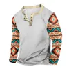 Men's T Shirts Spring Top Outdoor Vintage V-Neck Button Long Sleeve Ethnic Printed Fashion Sports T-Shirt Shirt For Men Ropa Hombre