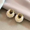 Dangle Earrings 2023 Design Rice Pearl Embellished Metal Flower Basket For Korean Women's Fashion Jewelry Ear Accessories