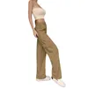 Solidne kolorowe spodnie ładunkowe wysokie talii na guziki dżinsowe kieszonkowe Khaki/Brown 231228