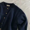 Kvinnors stickor Navy Blue Sticked Cardigan Spring 2023 Korean Löst fast färg Rund hals tröja top