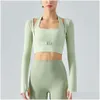 Lu Yoga Lemon Women Slim Halter Ribbed Shirts Bra Long Sleeve Crop Top Running Sports Tee Gym Blouses Quick Dry Sp Alo Drop Delivery Dhcmv