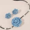 Necklace Earrings Set Long Lace Up Rope Chain With Denim Flower Choker And Stud Earring Jewelry For Women Trendy Elegant Accessories