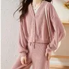 Women's Two Piece Pants Sports Suit 2023 Autumn Winter Corduroy Coat Loose And Slimming V-neck Top Straight Wide Leg Set