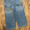 JNCO Y2K Хип-Хоп Графическая Вышивка Ретро Синие Мешковатые Джинсы Мужчины Женщины Новые Харуку Готические Широкие Брюки с Высокой Талией