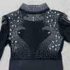 Women Long Sleeve Crystal Mesh Diamond Embellished Bodycon Dress Sexy Evening See Through Outfits Night Club Party Vestido 231227