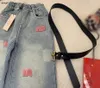 Brand baby jeans Plush letter decoration denim kids pants Size 100-160 designer child trousers Including belts Dec20