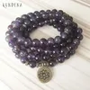 108 Amethisten Mala Yoga Armband Paars Natuursteen Lotus Armband of Ketting Boeddha Bedel Pols 5 Verpakte armband Y12183398