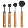 Measuring Tools Cups And Spoons Wood Handle With Metric US Measurements Dry & Liquid Cup 8Pcs Brown Black