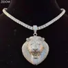 Naszyjniki wiszące mężczyzn Hip Hop Lion 039S Naszyjnik na głowę z 4 mm cyrkon łańcuch tenisowy lodowany bling hiphop biżuteria moda g4008874