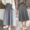 Skirts Winter Thickened Rib Knitted Large Swing Maxi Long Elegant Solid A-line Pleated Ankle Length Knit Coffree Beige