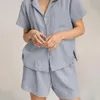 Women's Sleepwear Summer Cotton And Linen French Minimalist Sports Shirt Shorts Set With Double-layer Gauze Pajamas For Home Wear