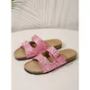 Slippers 2023 Summer Leopard Print Glitter Open Toe Ladies Double Buckle Flip-flops Plus Size Sandals