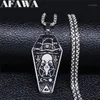 Afawa Witchcraft Vulture Coffin Pentagram Inverterad Cross rostfritt stålhalsband hängsmycken Kvinnor Silverfärgsmycken N3315S021240Y