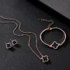 Elegant 18K Rose Gold Plated Four-Leaf Clover Smycken Set för kvinnor Ladies Black White Halsbandörhängen