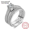 Yhamni con certificato set di anelli nuziali originale di lusso 925 ha s925 logo dazzle zircronia diamanta band anelli per donne 2p245w