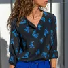 Blouses pour femmes Shirts de bureau à imprimé rayé Elegant Blusa Femmes Spring Feme Long Sleeve Tops Automne Fashion V-Neck Commuter