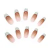 Falso chiodi gradiente beige lungo ballerina no gel e luce UV necessaria falsa per donne a casa manicure fai -da -te