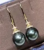 Orecchini pendenti HABITOO Argento sterling 925 naturale 9-10mm Acqua dolce Nero Pavone Verde Goccia Perla Zircone Gancio Gioielli