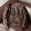 春と秋の本物の革のジャケットメンヴィンテージカウハイドコートカジュアルメンズフライトスーツサイズS-5XL 231228