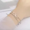 Linkarmbanden Infinity symboolarmband voor vrouwen Veer Roestvrij staal Dubbele ketting Zilver Kleur Mode Verjaardag Valentijnscadeau Dagelijks