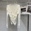 Kadın Sweaters Prepomp 2023 Kış Varış Dantel Yaka İncileri İşlemeli Beadings Yaprakları Örme Külot Kadınlar İnce Sweater Gp129