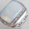 Ogromny biały ogień Opal Silver Crystal Pierścień męski rozmiar 7 8 9 10333e