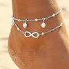 MeetCute Crystal Ankle Bracelet Number Anklets Silver Color Linkチェーンブレスレット女性ビーチを着ている女性ビーチを着ている275U