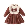 Sukienki dla dziewczynek Citgeeautumn Christmas Toddler Velvet sukienka Patchwork Ruffled Szyja Bowknot A-line Xmas Fall Ubrania