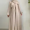 Etniska kläder Abaya Set Crinkle Fabric Open Inner Long Dress Islamic Muslim Women Dresses Turkish Kaftan Ramadan Eid