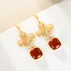 Dangle Earrings Natural South Red S925 Sterling Silver Gold Plated Southern Agate Chinese Style Retro Classic Ear