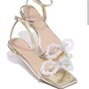 Summer Women's Sandals med Bow Pearl Flat Heels Elegant Rhinestone Party Ladies Shoes Plus Size 42 Sandalias Mujer 231227