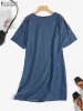 ZANZEA Mode Denim Blauwe Jurk Vrouwen Jeans Vestido Casual Half Mouw O Hals Zonnejurk Zomer Vintage Denim Jurken