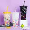 Creative love color changing cup 24oz/710ml PP beverage cold blue plastic water cups single color changing straw cup manufacturers love process 50pcs LT734