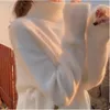 겨울 100% 밍크 캐시미어 터틀넥 스웨터 여성 느슨한 큰 크기 화이트 푹신한 풀오버 앙고라 소프트 JNS306 231228