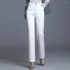 Pantaloni da donna stile coreano bianco gamba larga gamba larga pantaloni da palazzo a vita alta pantaloni larghi da lavoro da ufficio Pantalon Femme