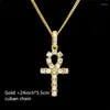 Colliers pendants pour hommes Bling Iced Out Egyptian Ankh Key Collier Gold plaqué Hip Hop Rimestones Crystal Cuban Link Chain Bijoux