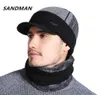 SANDMAN haute qualité coton bord de fourrure chapeaux d'hiver Skullies bonnets pour hommes femmes laine écharpe casquettes masque Gorras Bonnet tricoté Hat6159524