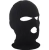 Maschera di copertura integrale Tre Passamontagna a 3 fori Cappello lavorato a maglia Inverno Stretch Maschera da neve Cappello a cuffia Nuovo Maschere per il viso calde nere4733071