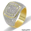 HIPHOP CZ Diamond Rings For Mens Full Diamond Square Square Gold Beldriy239i