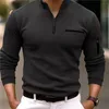 Sports Long Sleeve Side Pocket Polo Shirt Men Spring Autumn Thickened Solid Color Casual Tops Male Lapel Zipper Splicing Blouse 231227