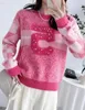 Kvinnors tröjor Designer Jumper broderi rosa tröja stickat klassiska stickade rockar varma kläder