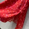 Vestidos femininos marca de moda europeia vermelho floral impressão gola de manga comprida vestido midi de seda